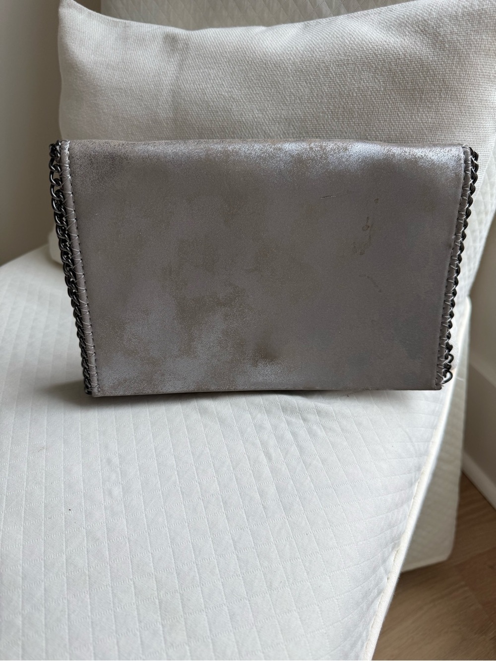 Checker 28 Silver Metallic Chain Trim Crossbody Clutch Purse